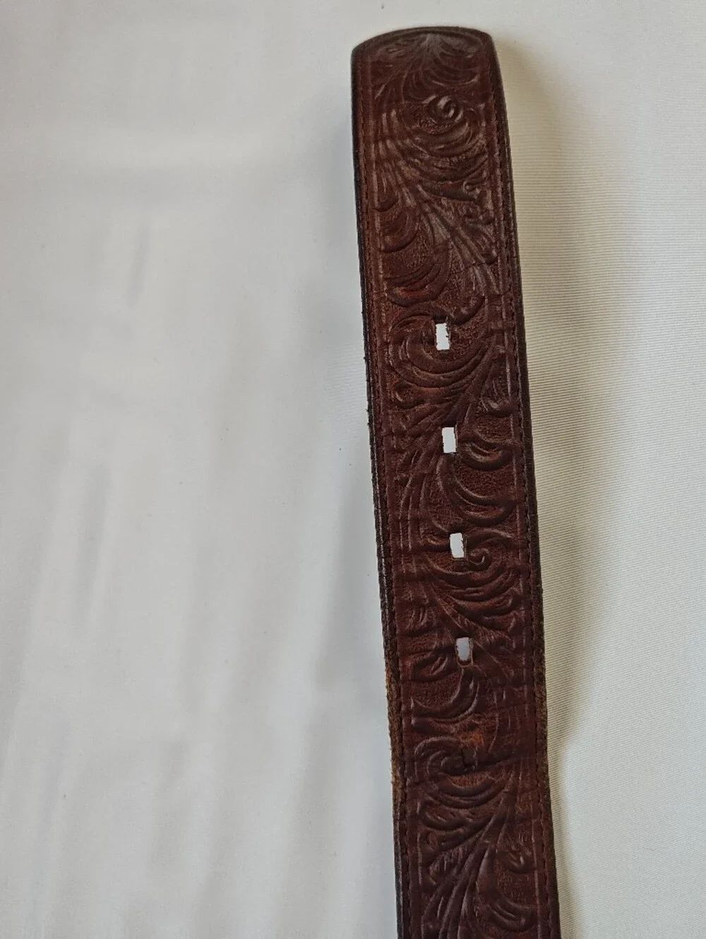 Silver Creek Vintage 1995 Tooled Leather Western Belt Brown Silver Buckle 38